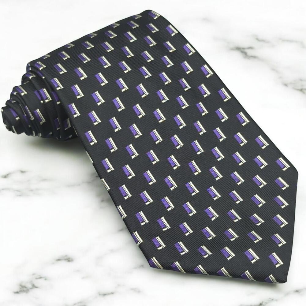 Stylish Polo Ralph Lauren Silk Tie Jacquard Geometric Black Purple White 58x4